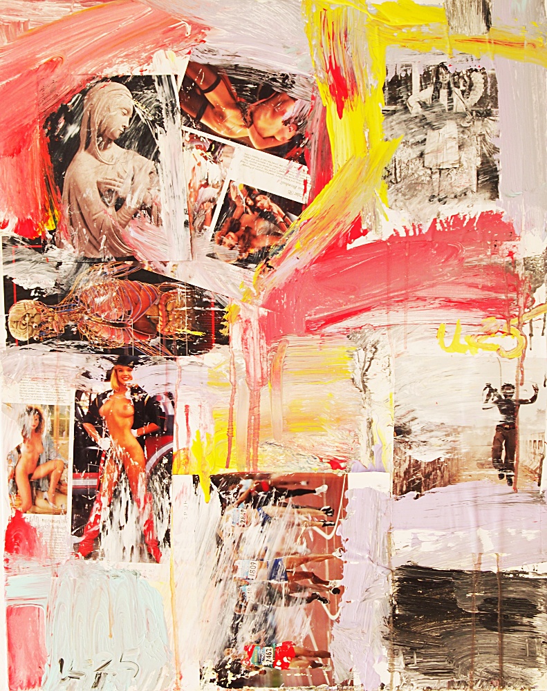 4) Back in school, Akryl, kollage, 72x92 cm