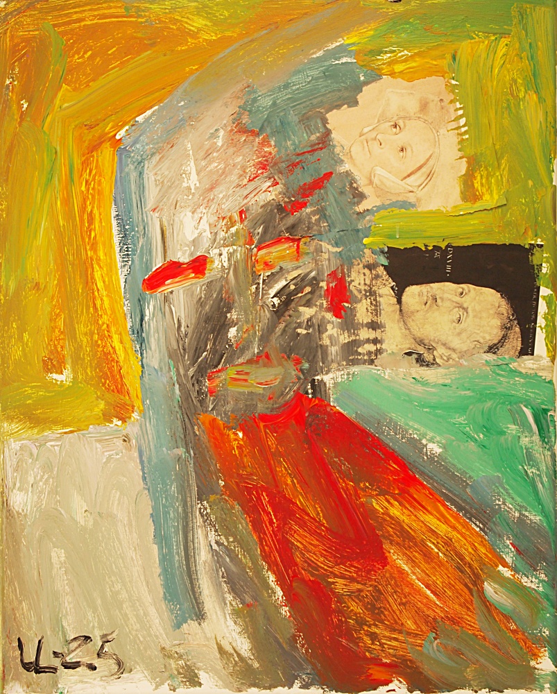 23) Kvinna, Akryl, kollage, 65x80 cm