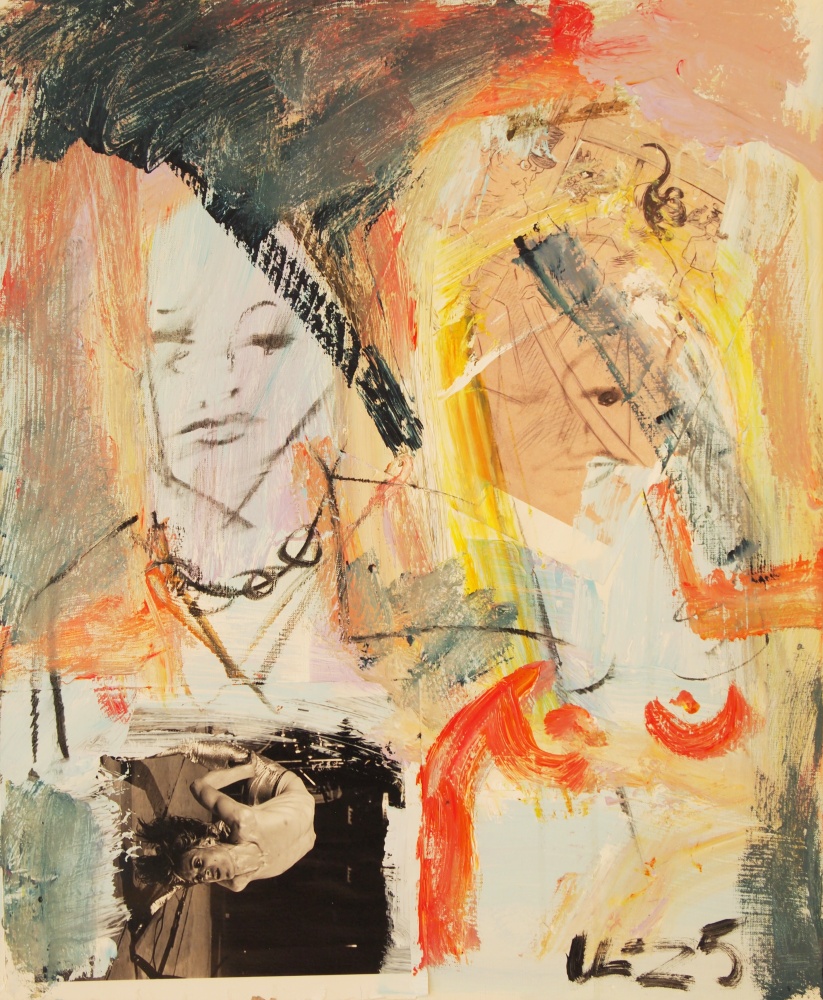 39) Völvor, Akryl, kol, kollage, 60x72 cm