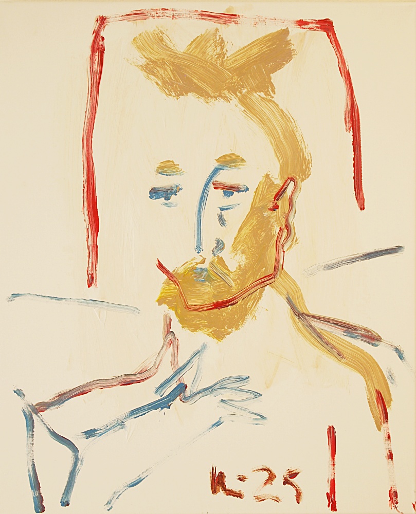 43) Självporträtt med hjärtrusning, Akryl,kol 60x72 cm