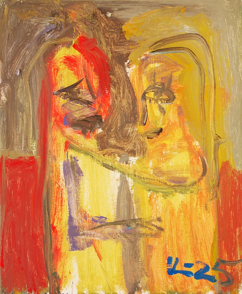 64) Två kvinnor, Akryl, 54x64 cm