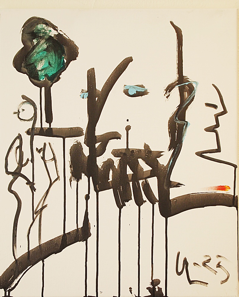 67) Tre vid trädet, Akryl, 54x64 cm