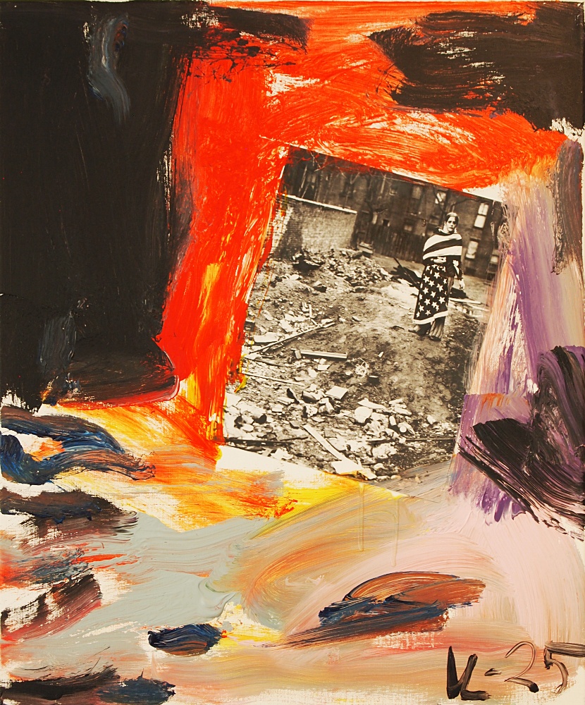 75) America, Akryl, kollage, 54x64 cm