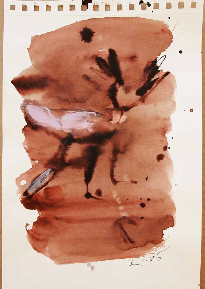 (5)Fågel, akryl/bläck, 21x31 cm