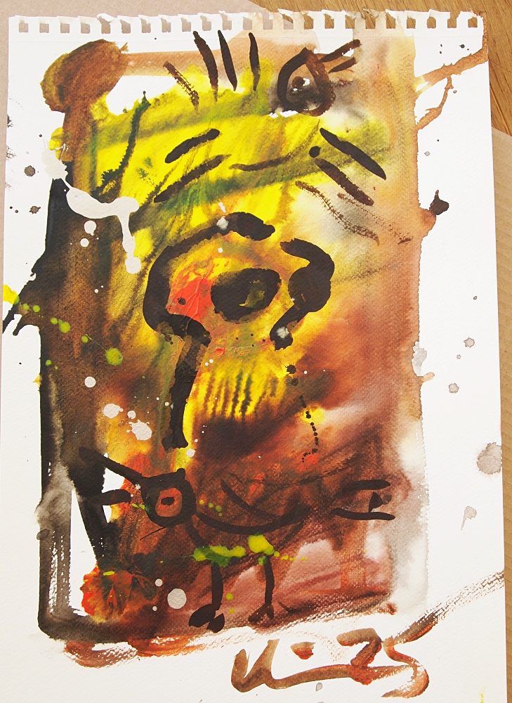 8. Fåglar, kranium, akryl/bläck, 30x44 cm