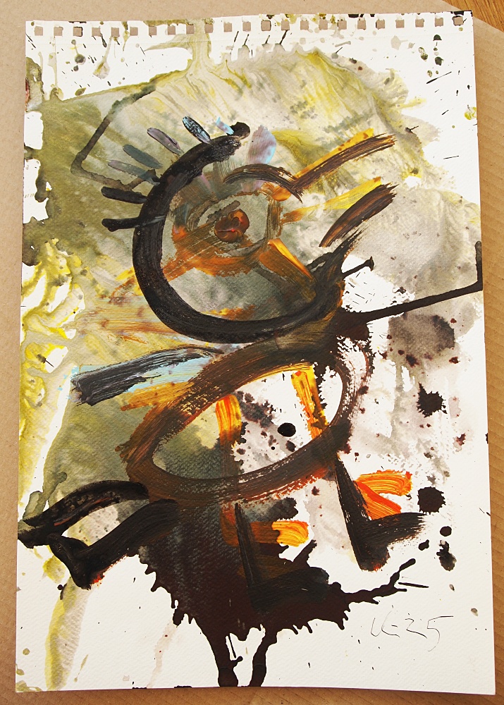 11. Fågel, akryl/bläck, 30x44 cm