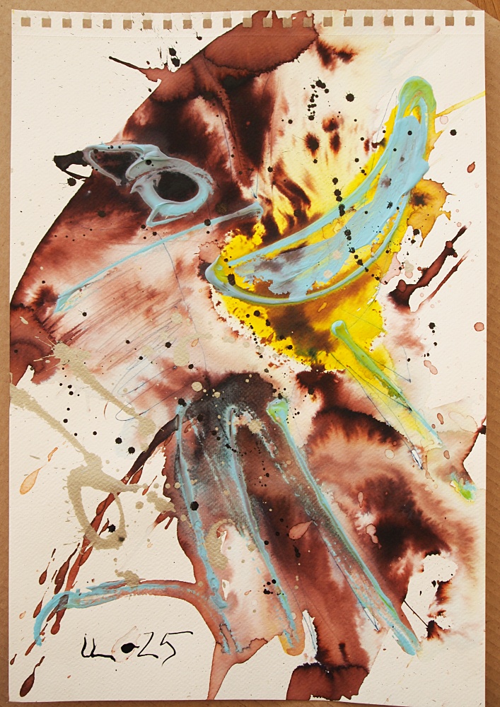 12. Fågel, akryl/bläck, 30x44 cm