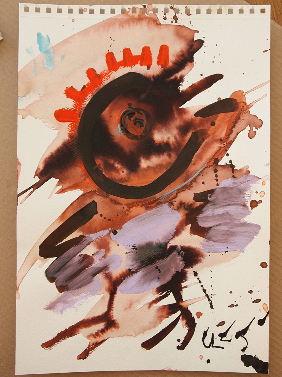 16. Fågel, akryl/bläck, 30x44 cm