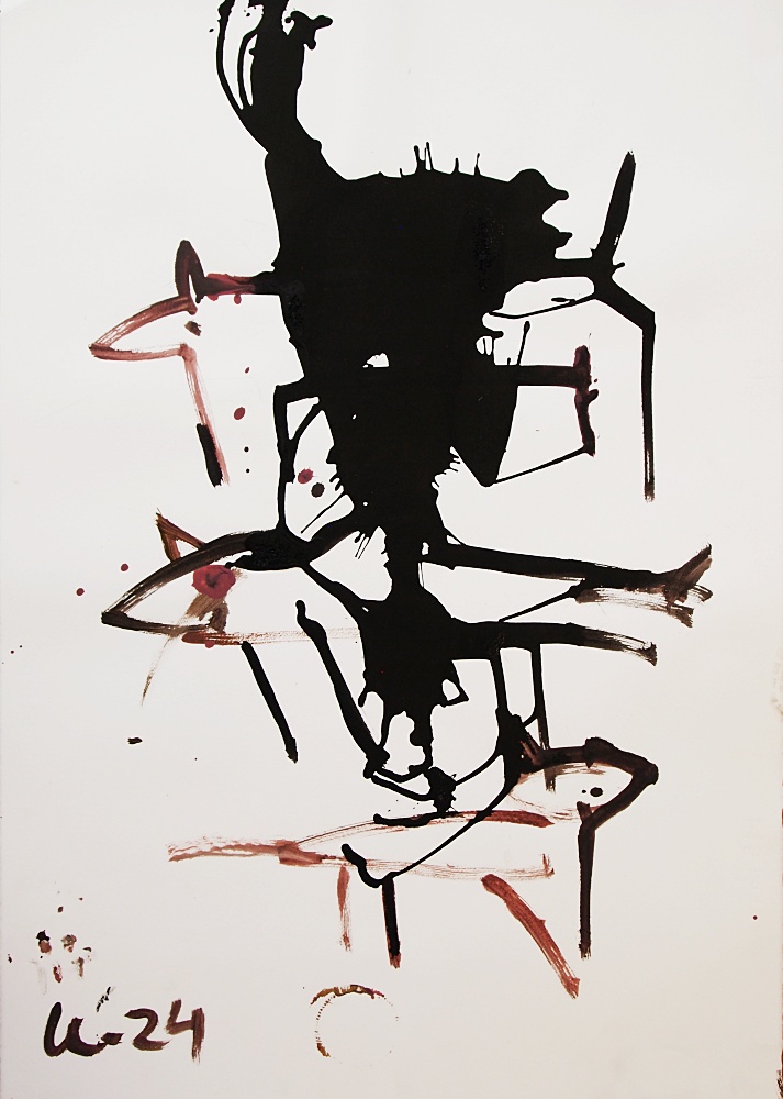 85. Tre hundar, akryl, 71x100 cm